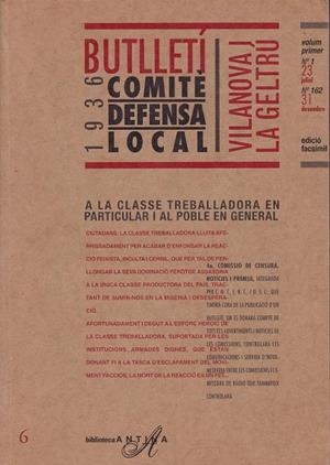 Butlletí Comitè Defensa Local. Vilanova i la Geltrú: del núm. 1 (23 de juliol del 1936) al núm. 162 (31 de desembre de 1936) | 9788485960217 | Diversos autors | Llibres.cat | Llibreria online en català | La Impossible Llibreters Barcelona